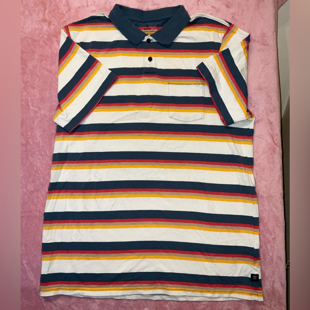 Roark Mens Polo Shirt Multi Colored White Striped Captain Sun Style X Large